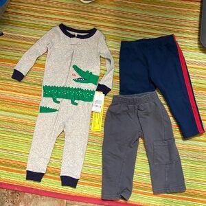 Kids Crocodile Pajamas and 2 Pairs of Pants EUC